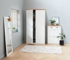 Armoire MARKSKEL 112x210 Blanc/chêne -Ambiance Maison 100355