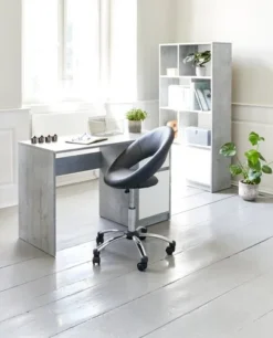 Bibliothèque BILLUND 1 Tiroir Blanc/coloris Béton -Ambiance Maison 100498