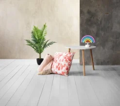 Bout De Canapé TAPS 55x55 Blanc/bambou -Ambiance Maison 111191