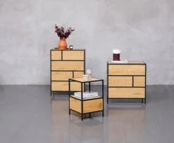 Commode 4 Tiroirs TRAPPEDAL Chêne/noir -Ambiance Maison 128883