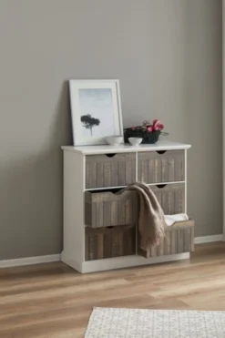 Commode OLDEKROG 6 Tiroirs Blanc/gris -Ambiance Maison 137791