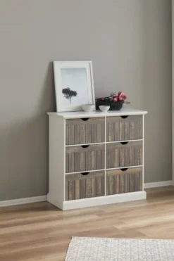 Commode OLDEKROG 6 Tiroirs Blanc/gris -Ambiance Maison 137794