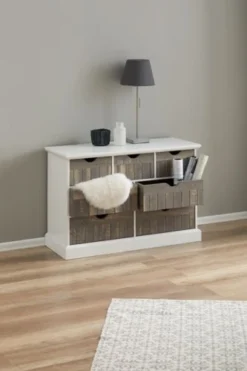 Commode OLDEKROG 7 Tiroirs Blanc/gris -Ambiance Maison 137800